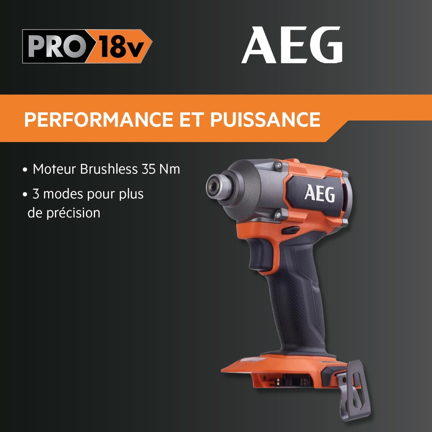 AEG - Visseuse à chocs 18V BRUSHLESS, 350 Nm, 3 modes, 0 à 2900 tr,min, 0 à 4200 cps,min, réception Hex 1,4", sans batt. ni chargeur, en carton