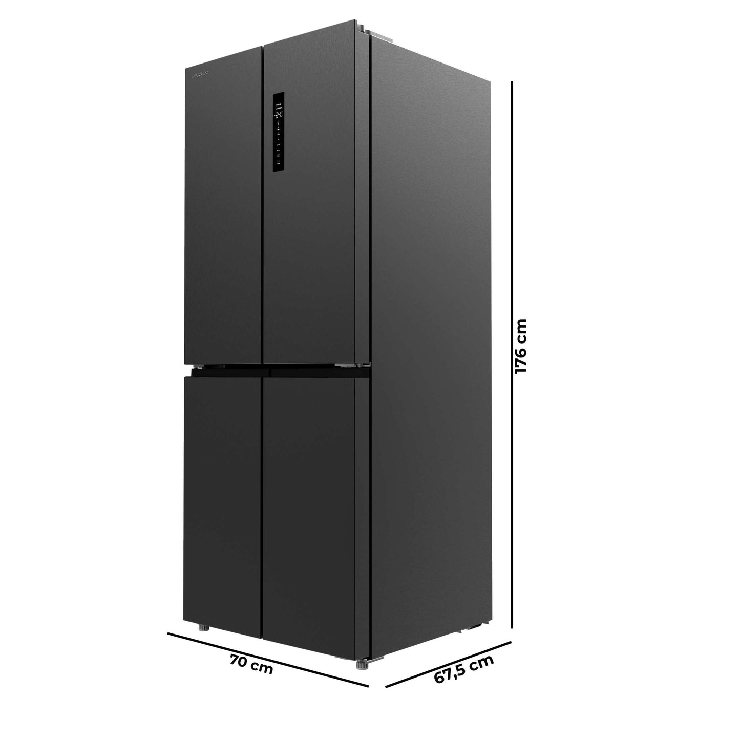 Cecotec Réfrigérateur 4 Portes Total No Frost Bolero CoolMarket 4D 394 Dark E, 394 Litres, Hauteur 170 cm et 70 cm Largeur, Tiroir Température Variable, Compresseur Inverter, ATT Antibactérien