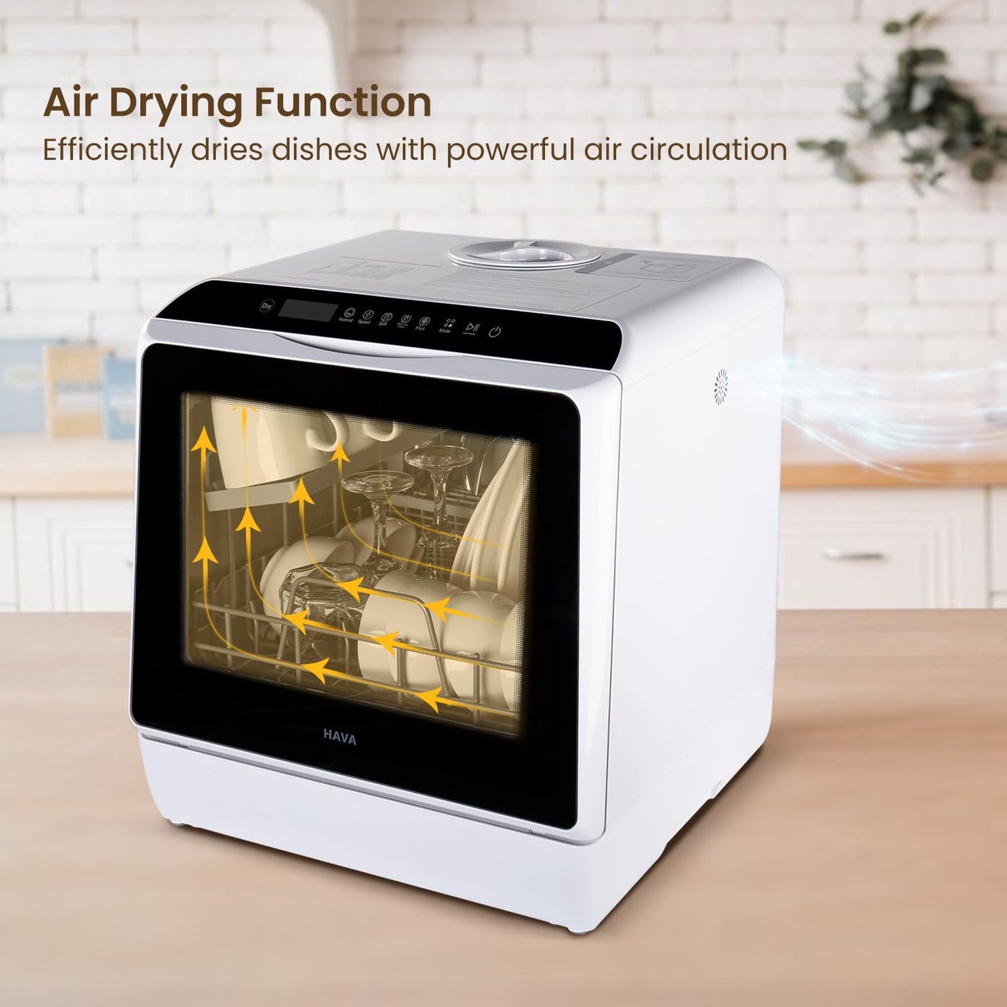 HAVA mini lave vaisselle, 6 programmes portables avec réservoir d'eau intégré de 5 L, aucun branchement nécessaire, fonction de soin de bébé et de séchage à l'air pour appartements et camping-cars