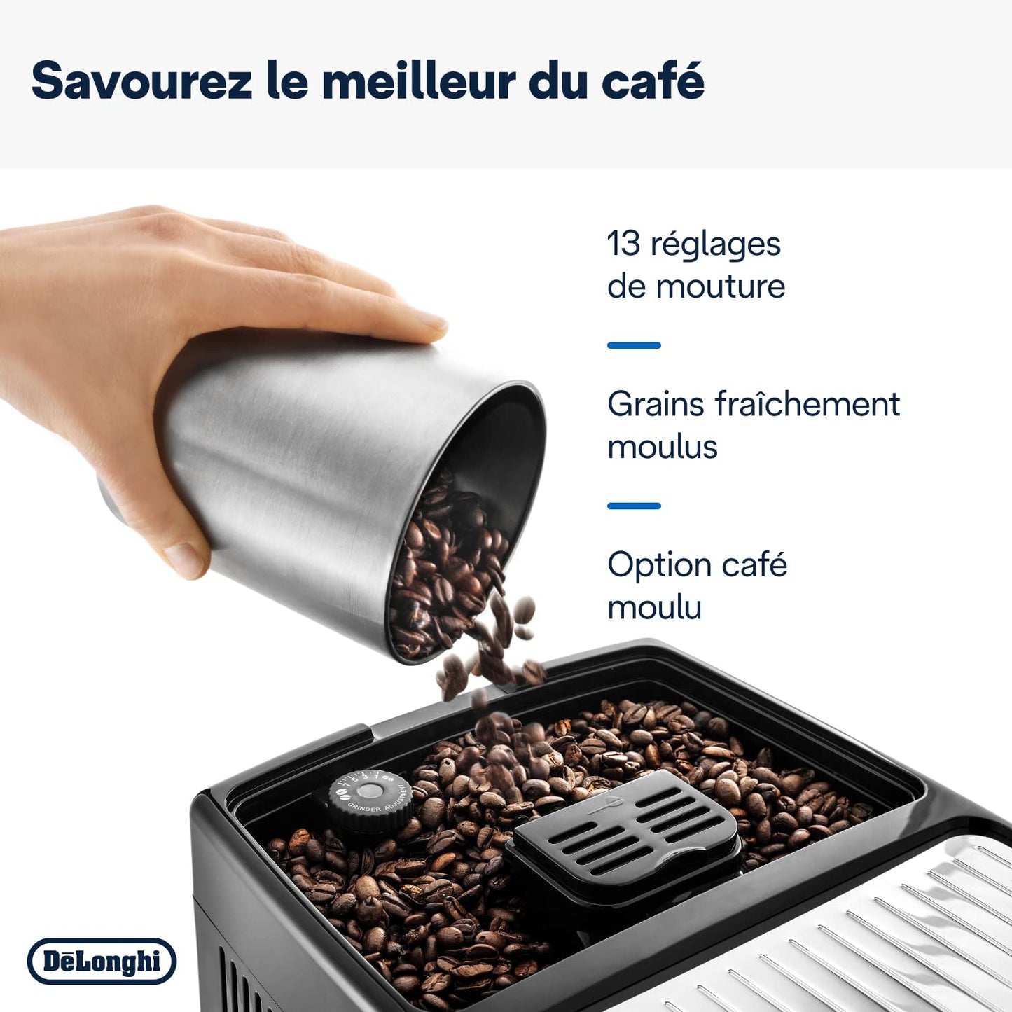 De'Longhi Dinamica Machine a Café Grain ECAM350.50.B, Machine Expresso et Cappuccino, Ecran Tactile, 1.8L, Noir