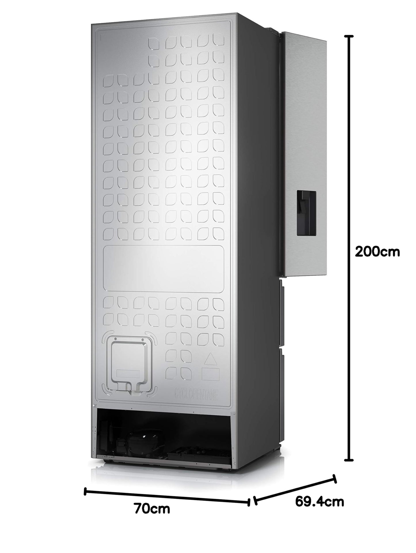 Hisense RF632N4WIE Réfrigérateur congélateur à porte française, NoFrostPlus, compresseur inverter, distributeur d'eau, CrispZone, 200 cm, partie réfri