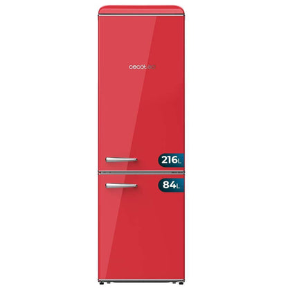 Cecotec Réfrigérateur Combiné Rétro 300L Bolero CoolMarket Combi Origin 300 Rouge E, Classe E, LED Intérieur, Crisper Box, Contrôle de Température, Po