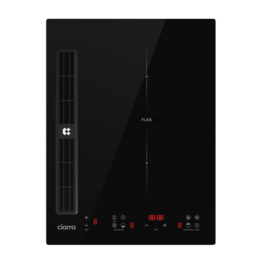 CIARRA ONE CBBEH392BF Plaque de cuisson à induction avec hotte aspirante, hotte de table intégrée, 39 cm, 2 plaques, Flexzone, 9 niveaux, sécurité enf