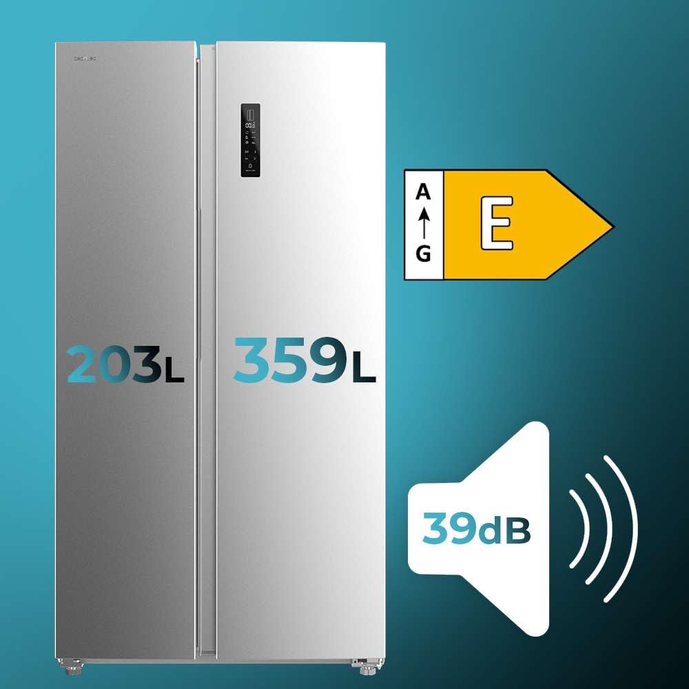 Cecotec Réfrigérateur américain Bolero CoolMarket SBS 562 Inox E. Réfrigérateur inoxydable, 562L, Total No Frost, Inverter Plus, Multi AirFlow, Refroidissement Rapide et Congélation Rapide.
