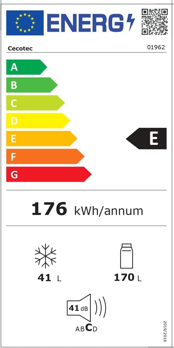 Cecotec Réfrigérateur de deux portes Bolero CoolMarket 2D 211 White E. Réfrigérateur blanc, 143 cm de haut, 211 L, Dégivrage, classe E, mode Congélation Rapide.