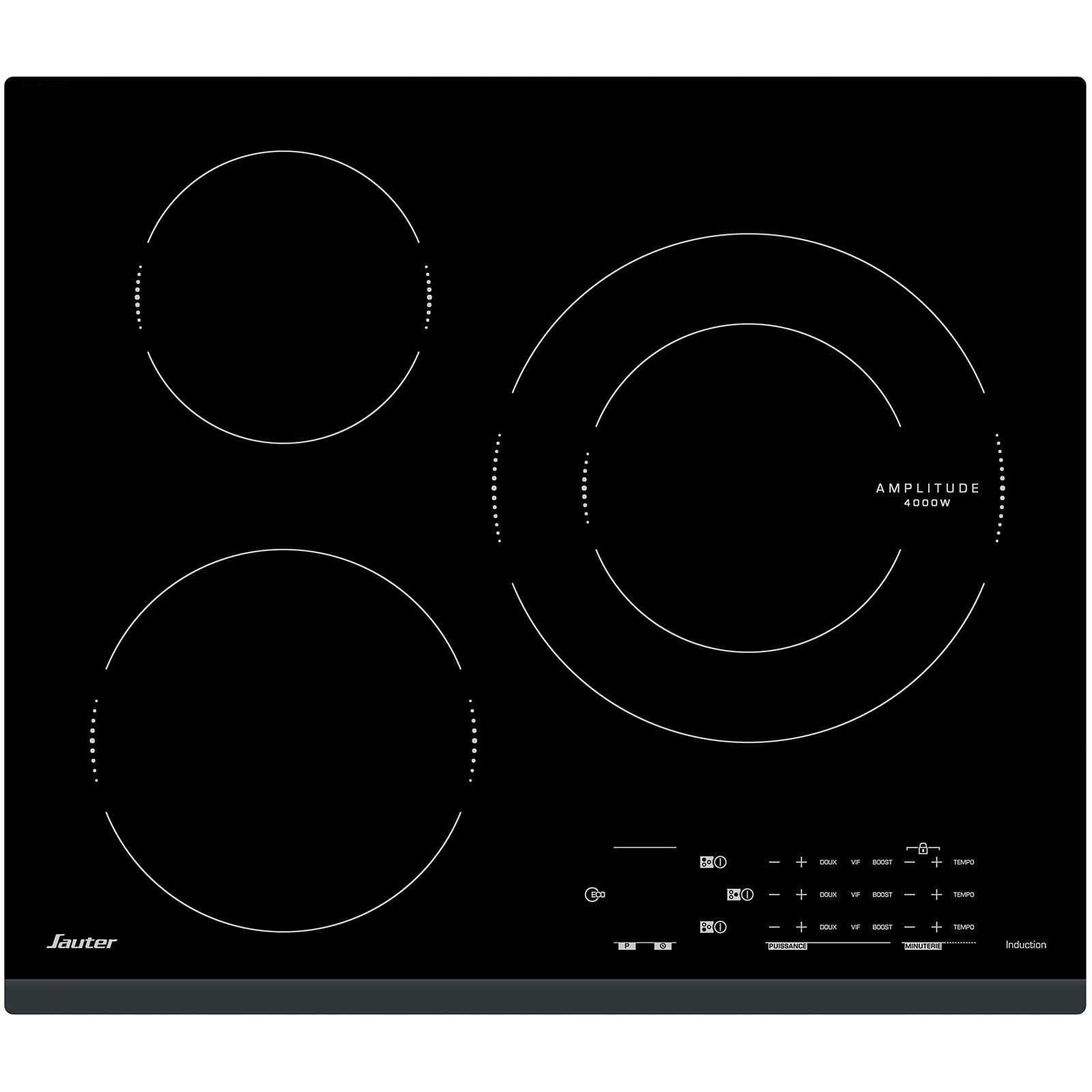Sauter - SPI4360B - Plaque Induction - Table de Cuisson Encastrable - Noir - 3 Foyers - 7200W - Dimensions Encastrement : 56x49cm - Grand Foyer 28 cm et 14 Positions Cuissons - Fabriqué en France