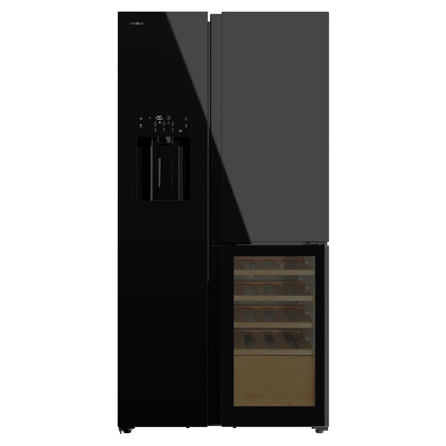 Cecotec Réfrigérateur avec 3 portes Bolero CoolMarket TDW 529 WID Black Glass E. Réfrigérateur 3 portes noir, cave à vin, 529L, Inverter Plus, Total No Frost, E, MultiAirFlow, Fast Cooling.