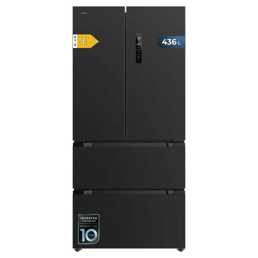 Cecotec Réfrigérateur Congélateur porte française Bolero CoolMarket FD 436 Dark E. 436 L, Total No Frost, Multi Airflow y compresseur inverter para ahorro energético.