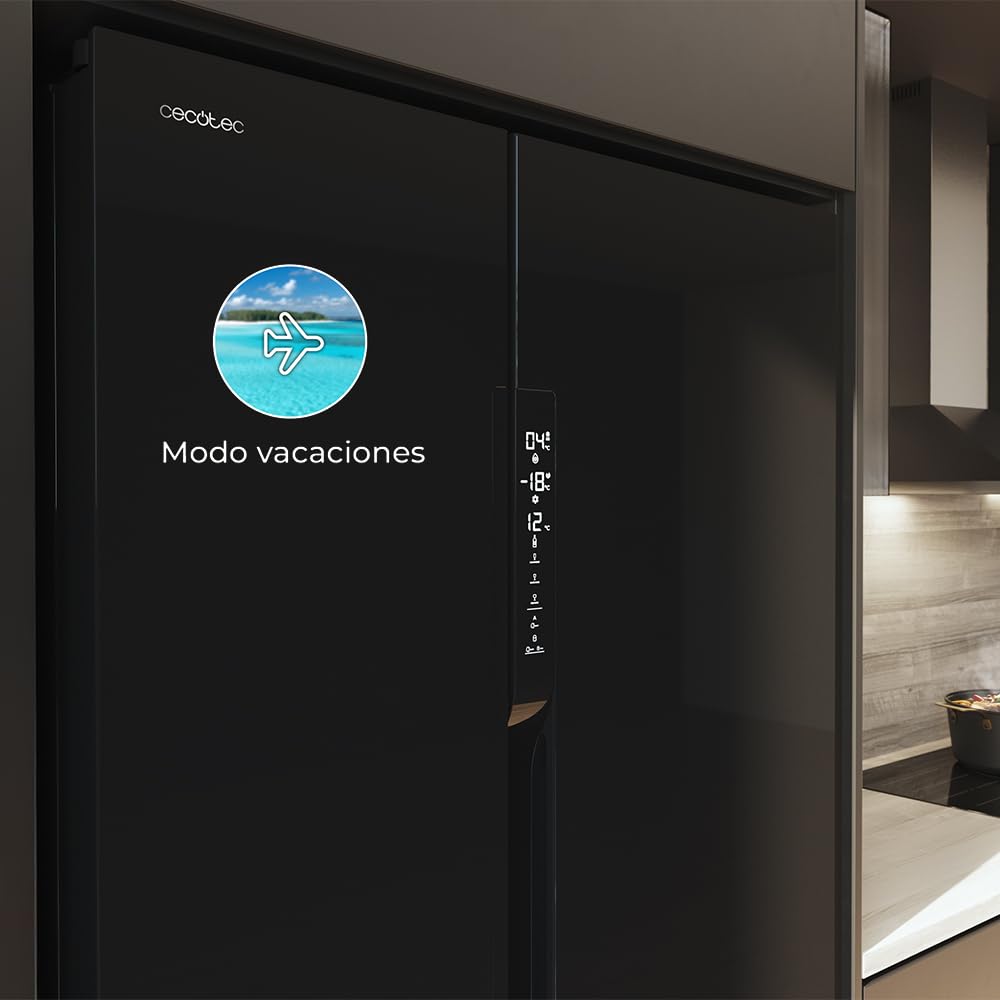 Cecotec Réfrigérateur 3 Portes Bolero CoolMarket TDW 548 Black Glass E, Classe E, 548L, Design T Door, Compresseur Inverter Plus, Total No Frost, Metal Cooling, Multi AirFlow, Fast Cooling et Freezing