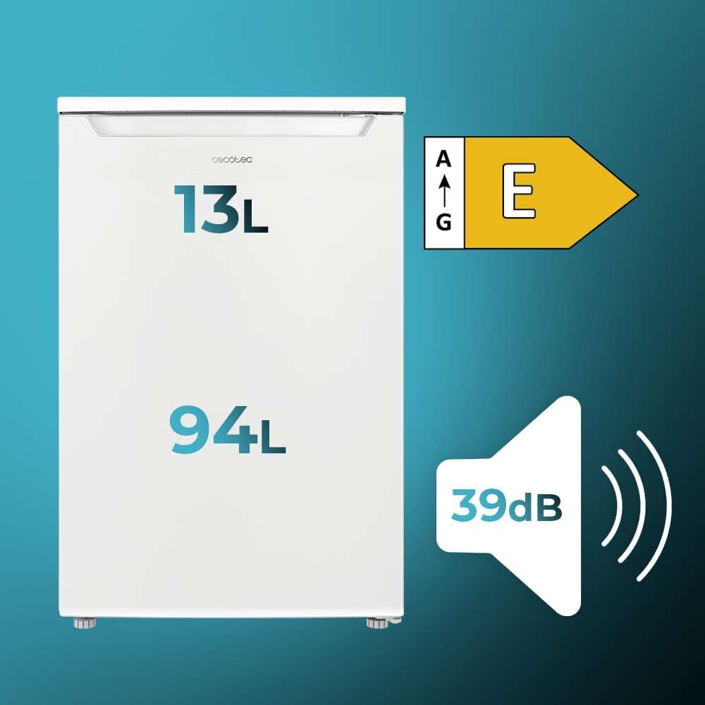 Cecotec Mini Réfrigérateur 107 L Bolero CoolMarket TT 107 White, Classe Énergétique E, Économie d'Énergie, Porte Réversible, Tiroir Congélateur, Faible Niveau Sonore, Design Compact.