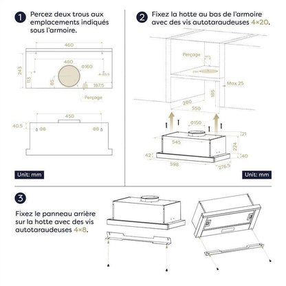 CIARRA CBCB6909A Classe A+ Hotte Télescopique Encastrable 60 cm 600 m³/h, Commande Tactile, 3 Vitesses, Recyclage & Evacuation, Filtre à Charbon CBCF055 Inclus, Noire