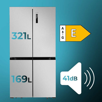 Cecotec American Refrigerator 4 Doors Stainless Steel 490 L CoolMarket 4D 490 Inox E. 183 cm High, 91 cm Wide, Low Power, Inverter Plus, Fast Cooling and Fast Freezing, Total NoFrost