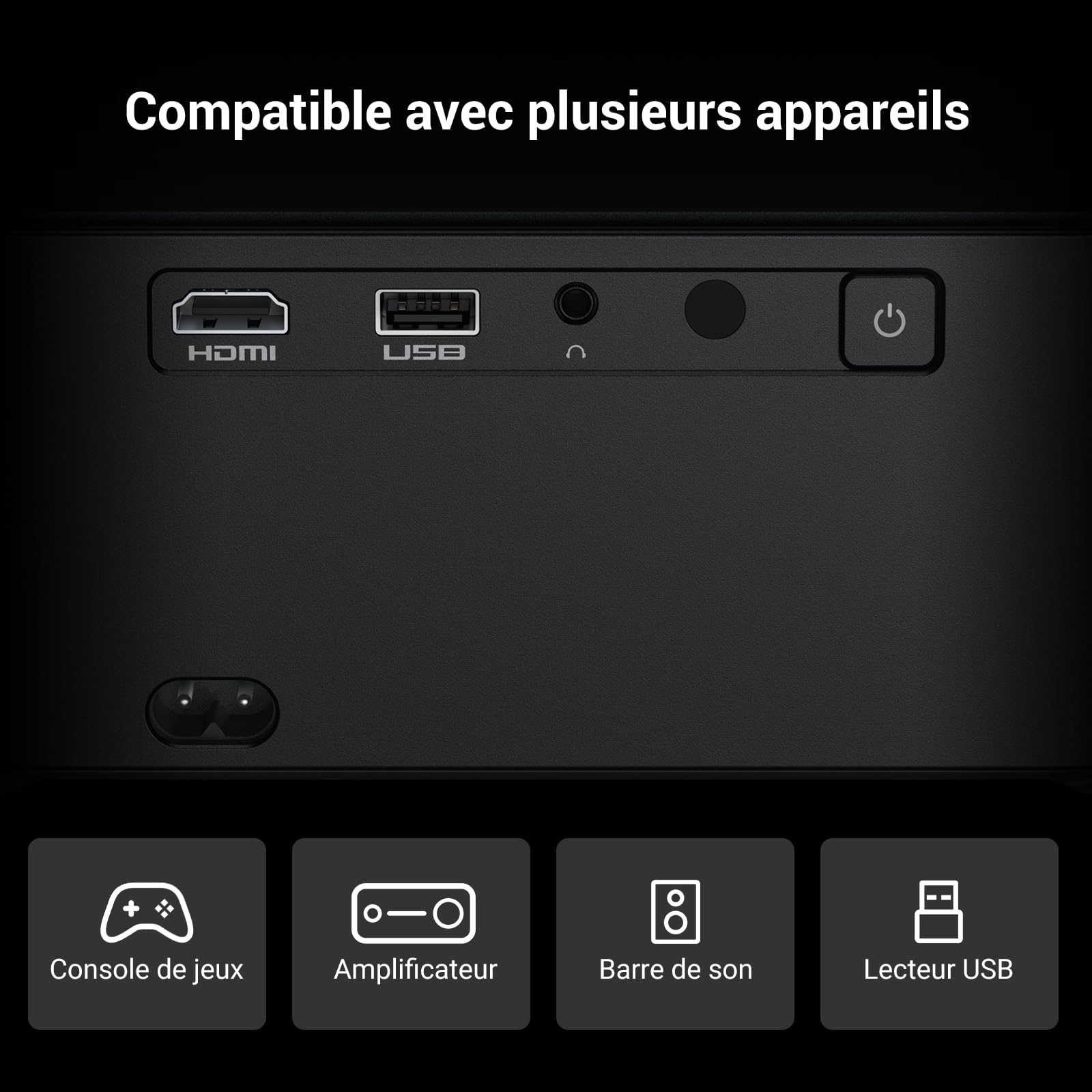 HAPPRUN H11 Projecteur Compatible avec Netflix, Vidéoprojecteur Portable avec Haut-Parleur Intégré, Mini Retroprojecteur Compatible Smartphone/WiFi 6/TV Stick/PS5 pour Maison, Chambre, Extérieur