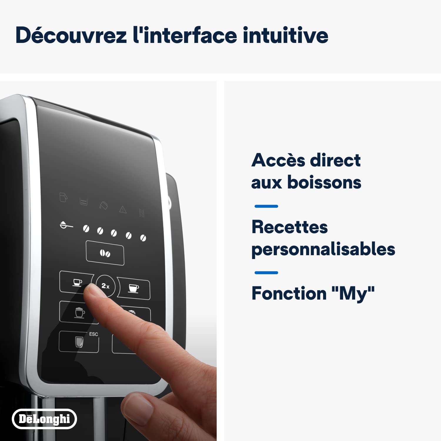 De'Longhi Dinamica Machine a Café Grain ECAM350.50.B, Machine Expresso et Cappuccino, Ecran Tactile, 1.8L, Noir