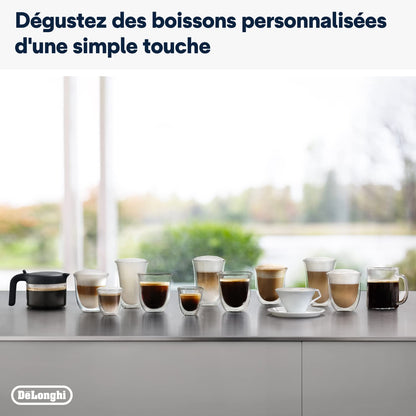 De'Longhi Dinamica Plus, Machine à Café et Cappucino avec Broyeur, ECAM372.95.TB, Titanium/Noir