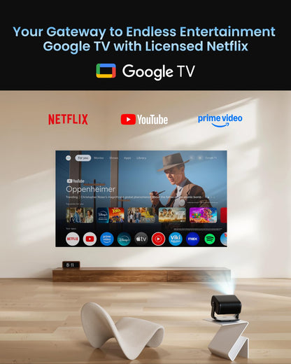 Dangbei MP1 Max, Vidéoprojecteur 4K, 3100 Lumens ISO,110% BT.2020, HDR10+, 3D, Dolby Audio, 300" Grand écran, Rotation à 135°, 2 x 12W Haut-Parleurs