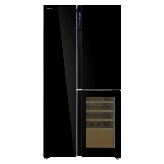 Cecotec Réfrigérateur 3 Portes Bolero CoolMarket TDW 548 Black Glass E, Classe E, 548L, Design T Door, Compresseur Inverter Plus, Total No Frost, Metal Cooling, Multi AirFlow, Fast Cooling et Freezing