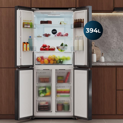 Cecotec Réfrigérateur 4 Portes Total No Frost Bolero CoolMarket 4D 394 Dark E, 394 Litres, Hauteur 170 cm et 70 cm Largeur, Tiroir Température Variable, Compresseur Inverter, ATT Antibactérien