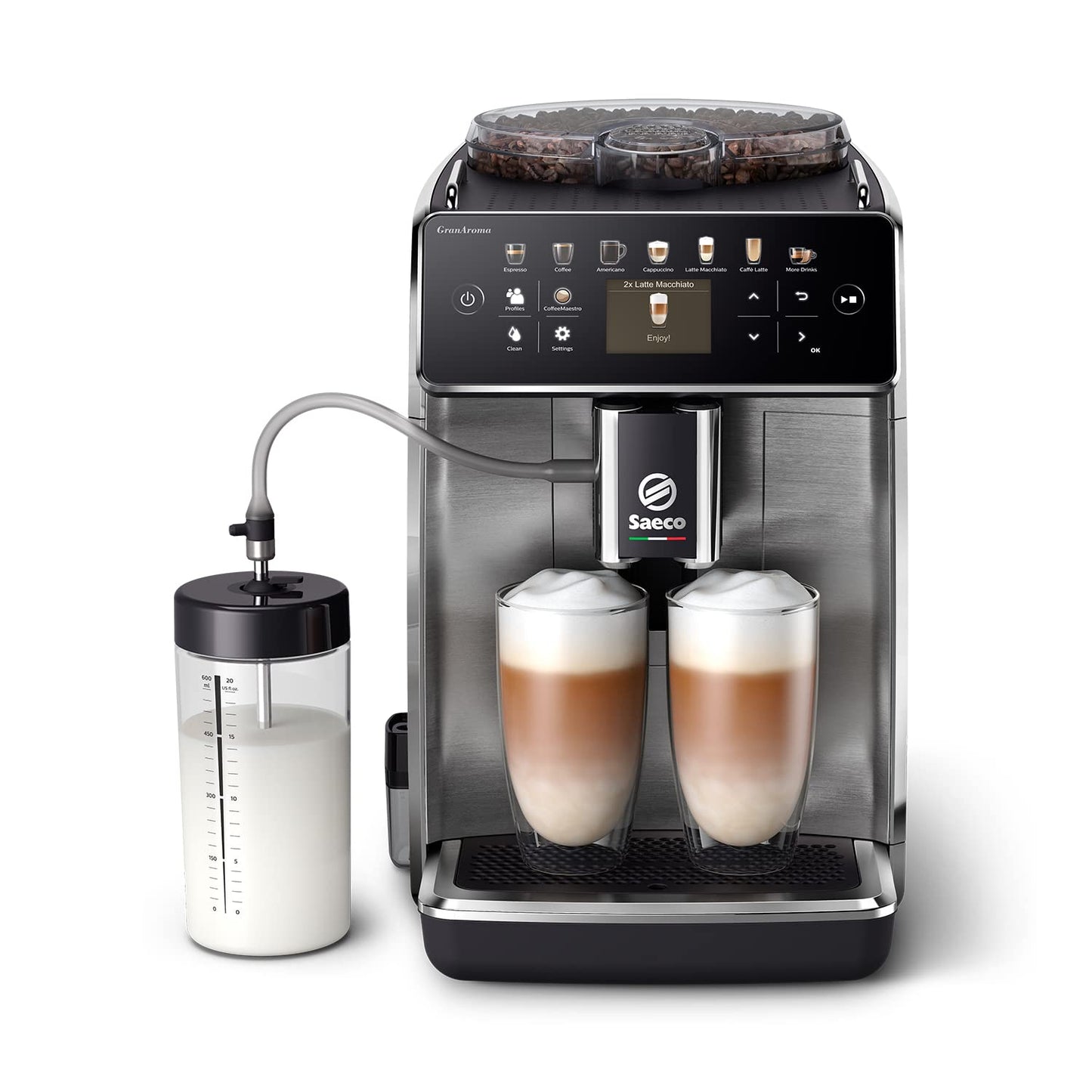 Saeco GranAroma Machine Expresso - Café à Grain - 16 Spécialités de Café, Écran Couleur Intuitif, 4 Profils Utilisateur, Broyeur en Céramique (SM6585/00)