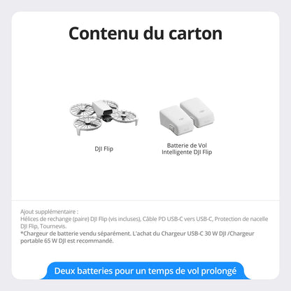 Bundle deux batteries DJI Flip sans radiocommande à écran, drone caméra 4K UHD pour adultes, décollage palmaire, retour automatique, vol intelligent, deux batteries