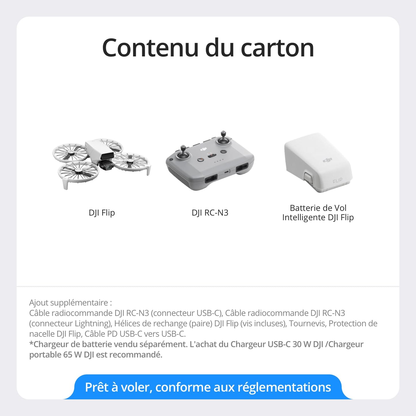DJI Flip, Drone Caméra 4K UHD pour adultes, < 249 g, Stabilisation de la Nacelle à 3 axes, Transmission vidéo sur 13 km, Décollage palmaire, Retour automatique, Temps de vol de 31 min, Vol intelligent