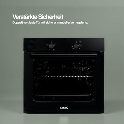 Cata Four statique SES 6004 BK 4 fonctions porte panoramique Full Glass Nettoyage AquaSmart Éclairage intérieur Largeur 60 cm Grande capacité 62 L Éclairage intérieur Finition inox Verre noir
