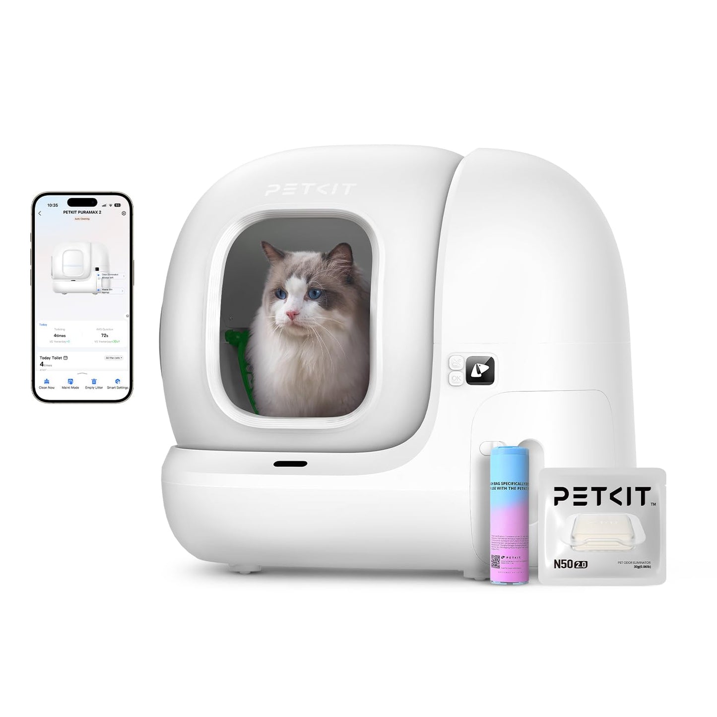 PETKIT Pura Max 2 Litiere Chat Autonettoyante, Bac à Litière Autonettoyante Amélioré, Anti-fuites/Anti-pincement/xSecure/Contrôle APP/pour Plusieurs Chats(Pas de Déodorant en Spray ou en Tampon)