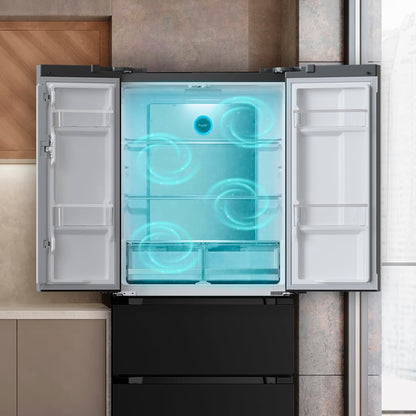 Cecotec Réfrigérateur Congélateur porte française Bolero CoolMarket FD 436 Dark E. 436 L, Total No Frost, Multi Airflow y compresseur inverter para ahorro energético.