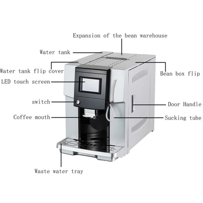QJRGUY Machine à café Automatique 200W, Fabricant Cappuccino Expresso, avec système Mousse de Lait indépendant équipement réglable, Rouge, Argent