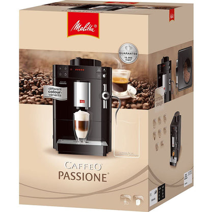 Melitta Passione F530-102 Cafetière automatique avec moulin à café en grains, système de lait, nettoyage automatique, personnalisable, 15 bars, noir (reconditionné)