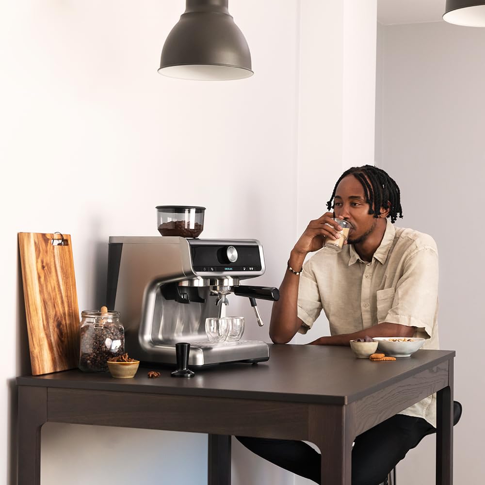 Cecotec Machine à café Express Power Espresso 20 Barista Cream. 2 Thermoblocks, 20Bars, Manomètre, Mode Auto pour 1 et 2 Café(s), Buse vapeur Orientable, Conduit pour Infusions, 2900W.
