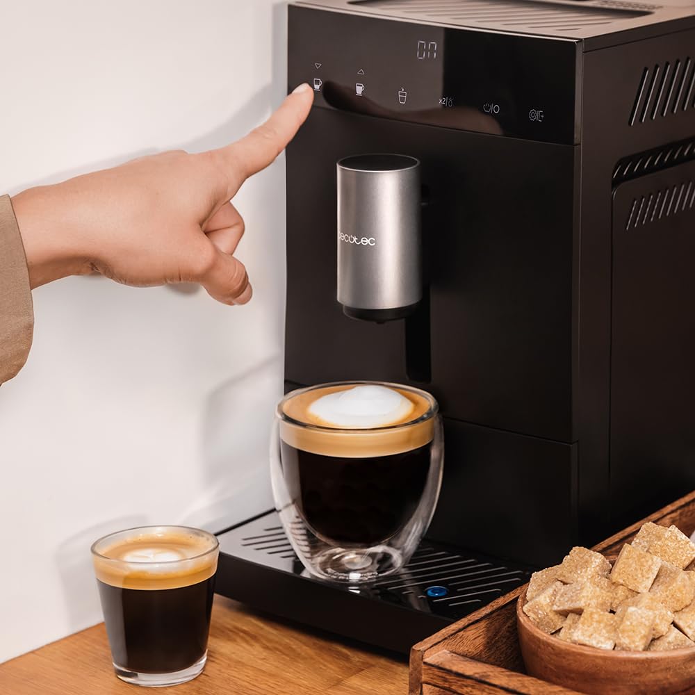 Cecotec Cafetière Superautomatique Compacte Cremmaet Compact. 1350 W, 19 Bars, Système de Chauffage par Thermobloc, Réservoir de 150 g de Café avec Moulin Intégré et 1,1 L, Nettoyage Automatique
