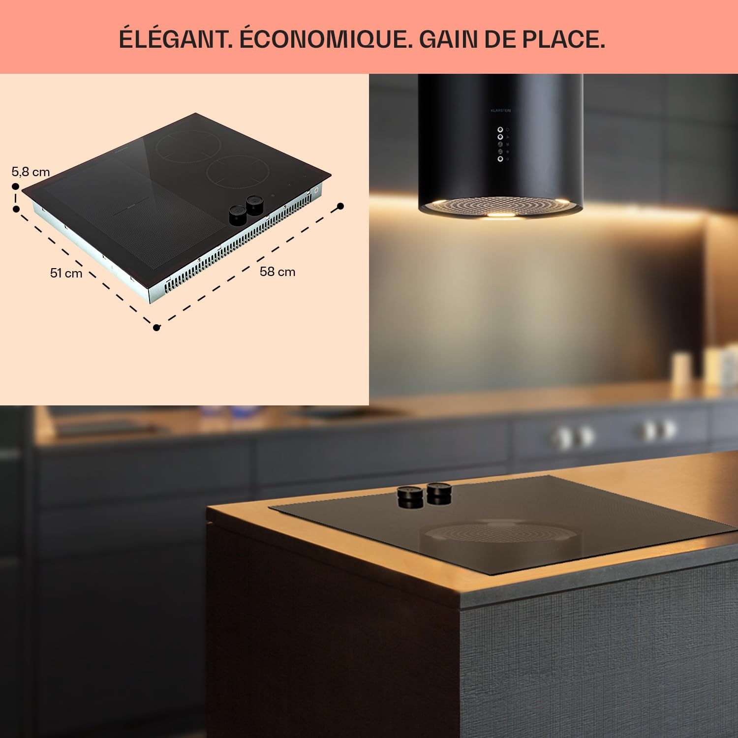 KLARSTEIN Plaque Induction en Céramique de 7000W, Plaque de Cuisson Electrique à Induction, Plaque Induction 4 Feux, Tables de Cuisson, Plaques chauffantes ThermoBoost, Rechaud Electrique Cuisine