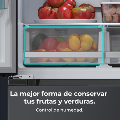 Cecotec Réfrigérateur Congélateur porte française Bolero CoolMarket FD 436 Dark E. 436 L, Total No Frost, Multi Airflow y compresseur inverter para ahorro energético.