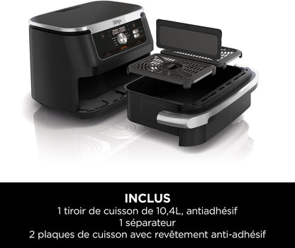 NINJA Foodi FlexDrawer Air Fryer 2 Compartiments Avec Séparateur Amovible, Grande Capacité 10.4L, Air Fryer 7-en-1, Max 240°C, Pièces Antiadhésives Amovibles Lavables Au Lave-Vaisselle, Noir