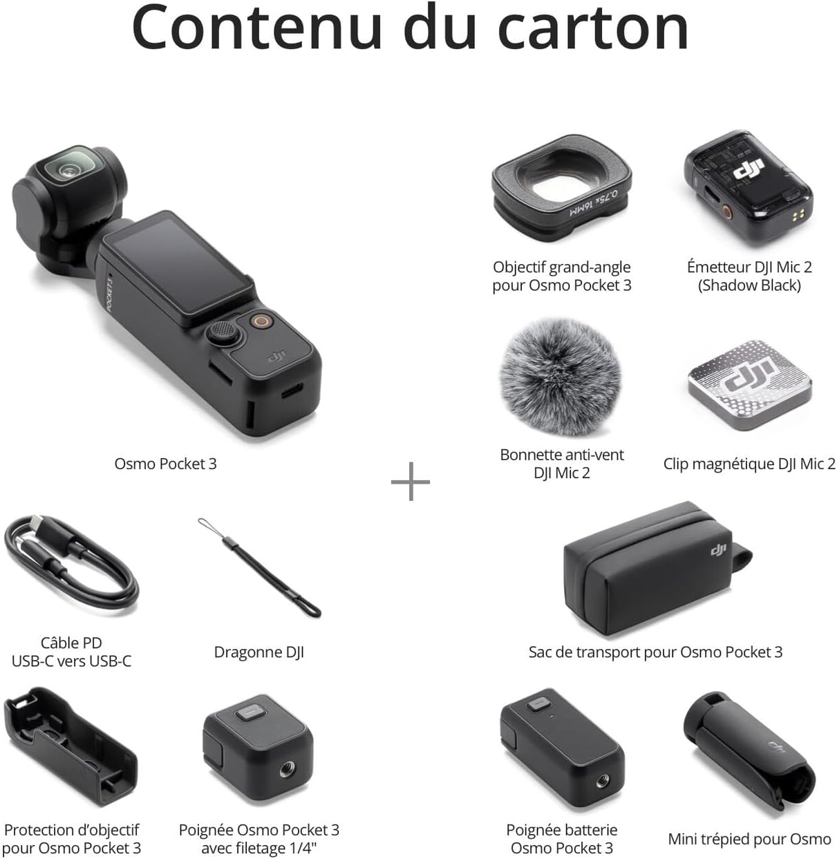 DJI Osmo Pocket 3 Créateur Bundle, camera vlog CMOS 1'' et Vidéo 4K/120 ips, digital et petite, Stabilisation à 3 axes, Suivi Facial/Objet, MAP rapide