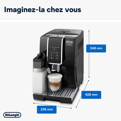 De'Longhi Dinamica Machine a Café Grain ECAM350.50.B, Machine Expresso et Cappuccino, Ecran Tactile, 1.8L, Noir