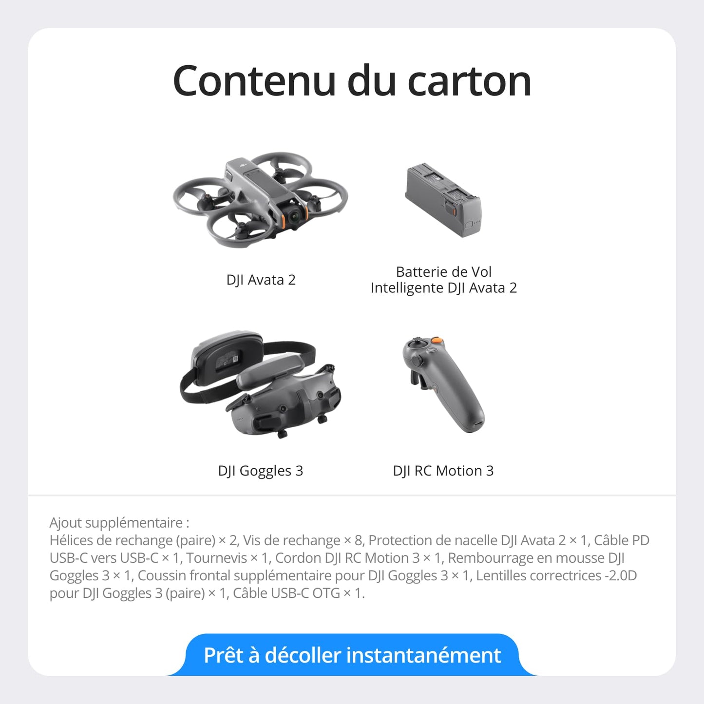 DJI Bundle Fly More Avata 2 (Batterie Unique), Drone FPV avec Caméra 4K, Protection d’hélice intégrée, Flip-Tonneau en Une Touche, Goggles 3 et RC Motion 3 Incluses, Drone Caméra pour Contenu en POV
