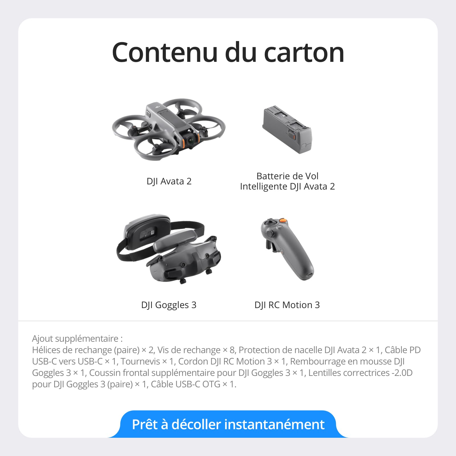 DJI Bundle Fly More Avata 2 (Batterie Unique), Drone FPV avec Caméra 4K, Protection d’hélice intégrée, Flip-Tonneau en Une Touche, Goggles 3 et RC Motion 3 Incluses, Drone Caméra pour Contenu en POV