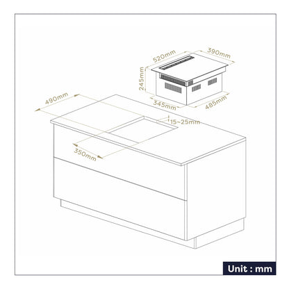 CIARRA ONE CBBEH392BF Plaque de cuisson à induction avec hotte aspirante, hotte de table intégrée, 39 cm, 2 plaques, Flexzone, 9 niveaux, sécurité enf