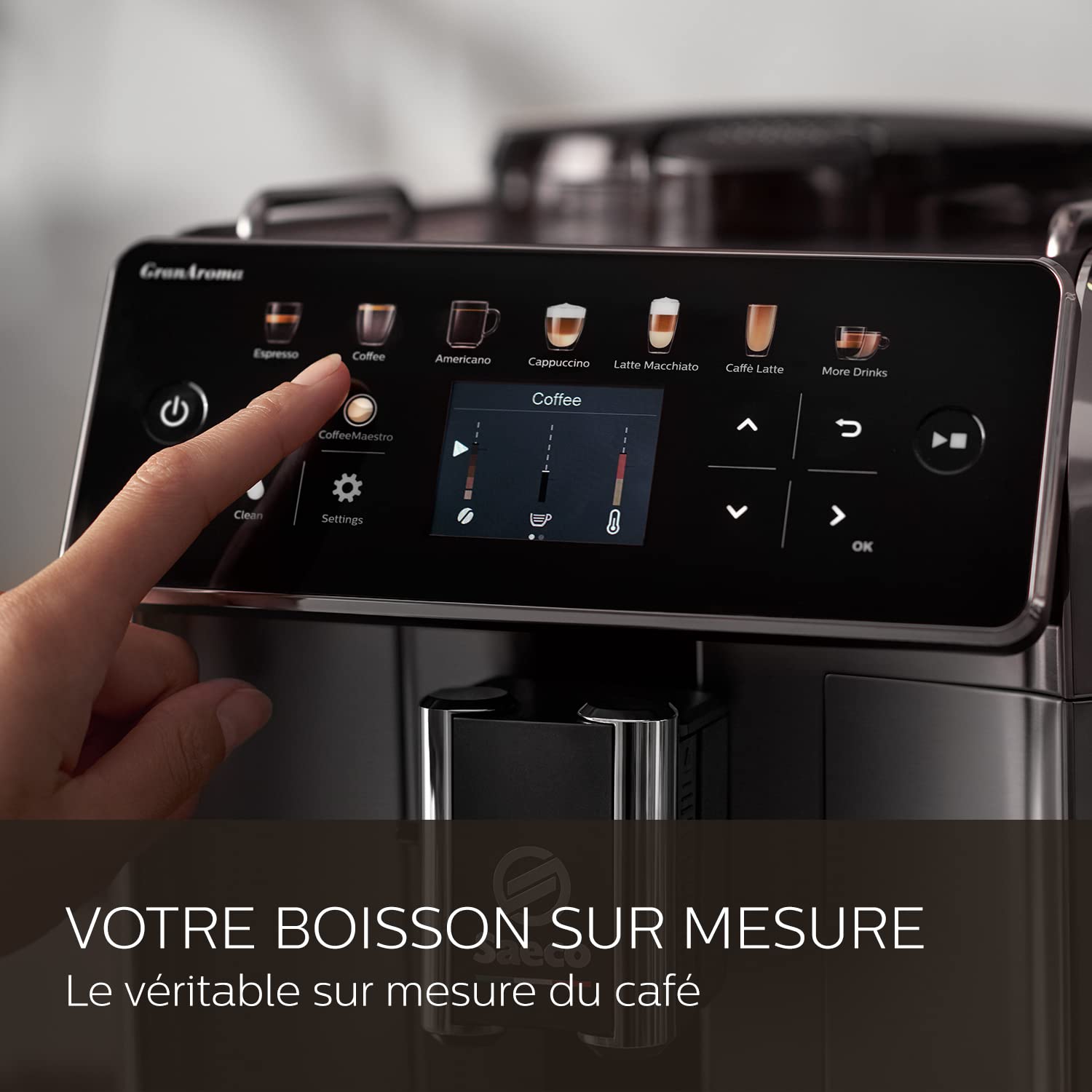 Saeco GranAroma Machine Expresso - Café à Grain - 16 Spécialités de Café, Écran Couleur Intuitif, 4 Profils Utilisateur, Broyeur en Céramique (SM6585/00)