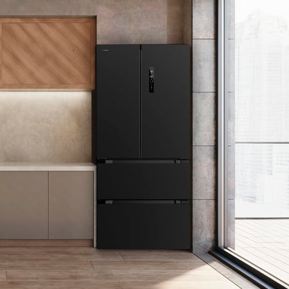 Cecotec Réfrigérateur Congélateur porte française Bolero CoolMarket FD 436 Dark E. 436 L, Total No Frost, Multi Airflow y compresseur inverter para ahorro energético.