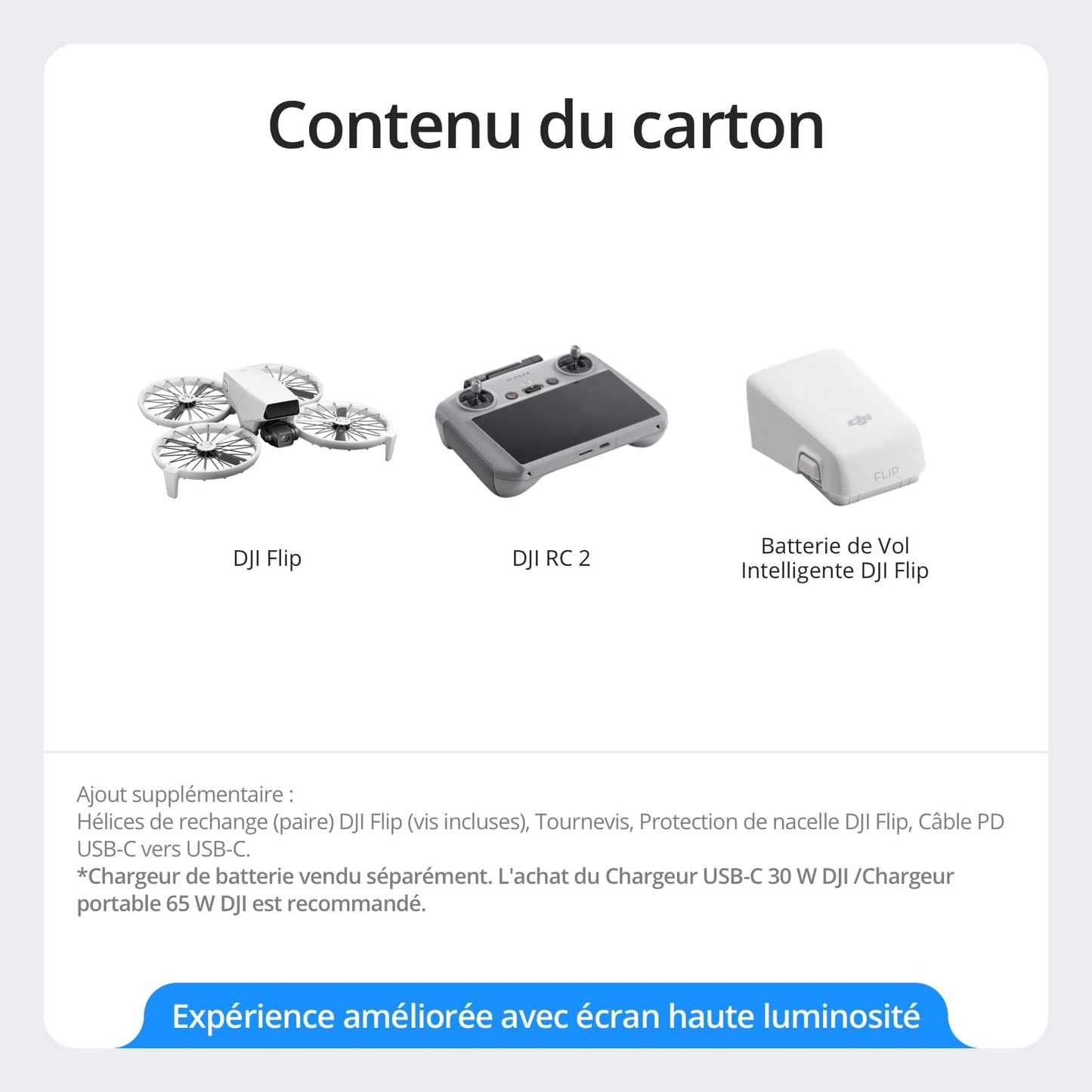 DJI Flip (radiocommande RC 2 avec écran), Drone Caméra 4K UHD Follow Me pour adultes, < 249 g, Nacelle à 3 axes, Transmission vidéo sur 13 km, Décollage palmaire, Temps de vol de 31 min