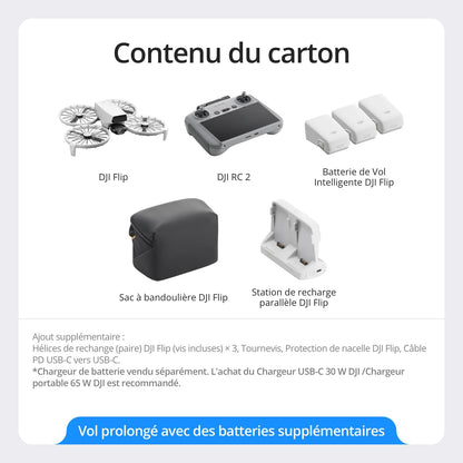 Bundle Fly More DJI Flip (radiocommande RC 2 avec écran), Drone Caméra 4K UHD pour adultes, Décollage palmaire, Retour automatique, Vol intelligent, Trois batteries pour un temps de vol de 93 min