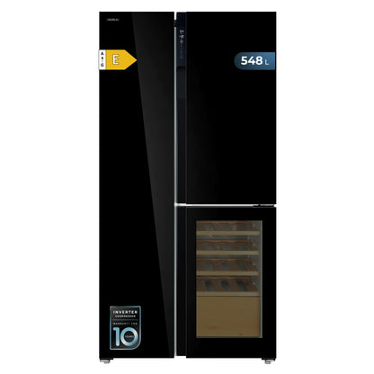 Cecotec Réfrigérateur 3 Portes Bolero CoolMarket TDW 548 Black Glass E, Classe E, 548L, Design T Door, Compresseur Inverter Plus, Total No Frost, Metal Cooling, Multi AirFlow, Fast Cooling et Freezing