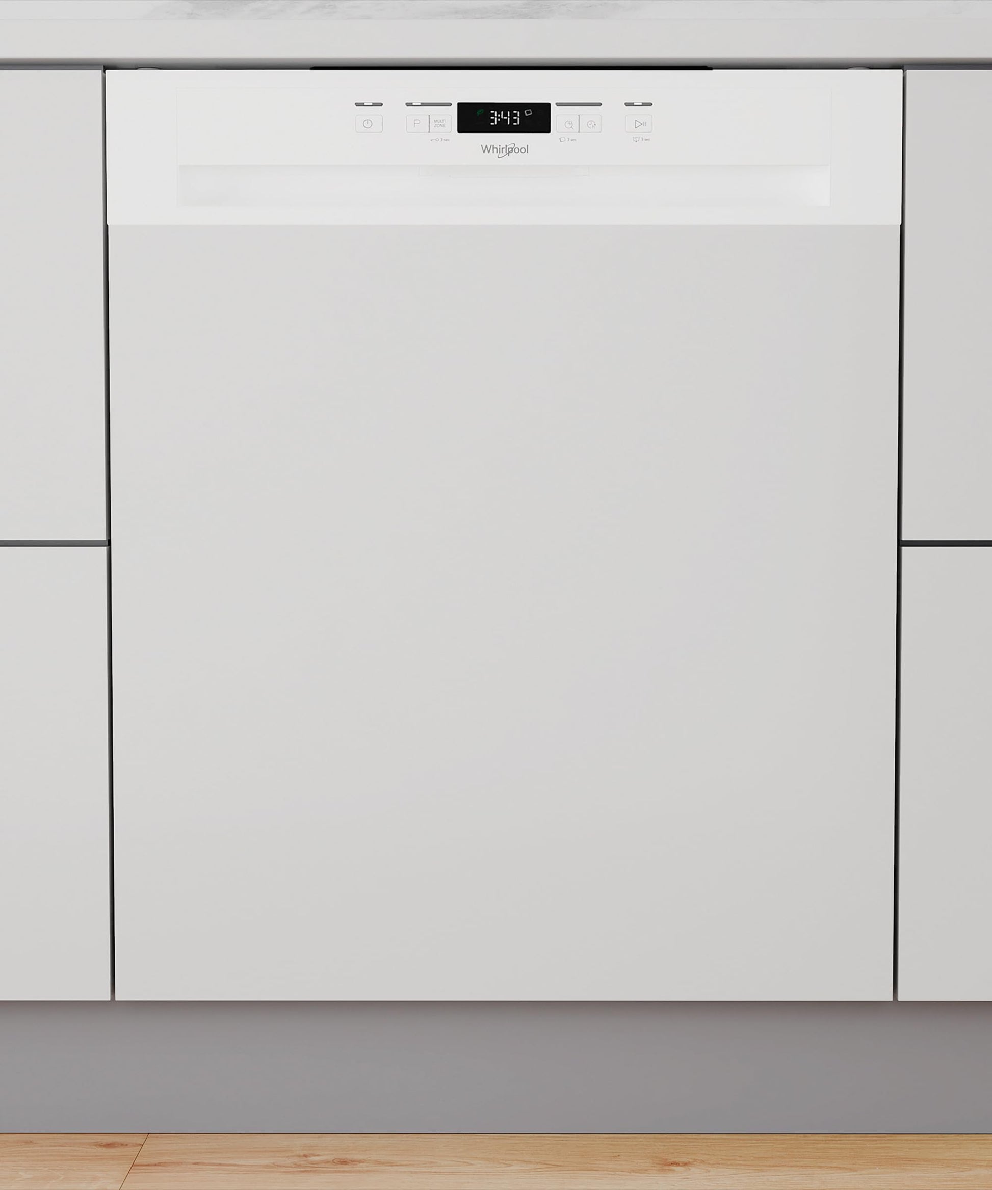 Lave vaisselle encastrable 60 cm Whirlpool WBC3C26 - Lave vaisselle integrable Bandeau blanc - Classe énergétique A++ / Affichage temps restant - Départ différé