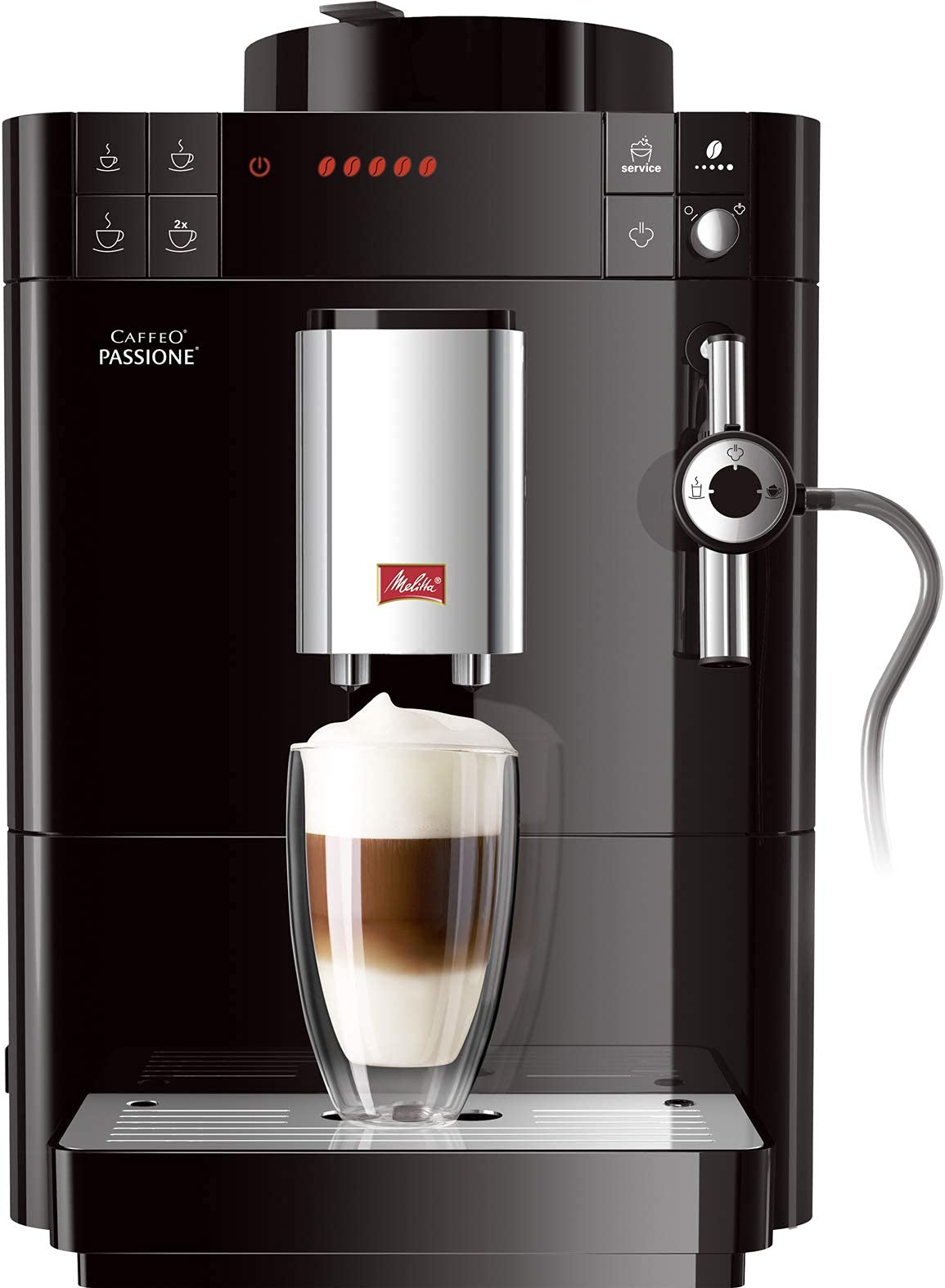 Melitta Passione F530-102 Cafetière automatique avec moulin à café en grains, système de lait, nettoyage automatique, personnalisable, 15 bars, noir (reconditionné)