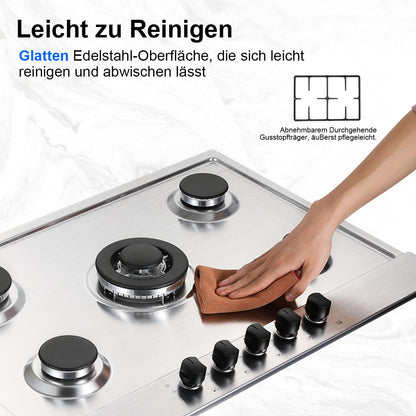 SNDOAS Plaque de Cuisson Gaz 5 Feux, Plaque Gaz avec Panneau en Acier Inoxydable, Sécurité Thermocouple, Convient pour le Gaz Naturel/Propane, 68cm, 10480 W, 220-240 V