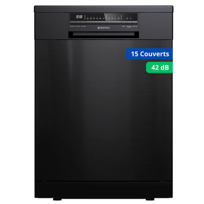 GEDTECH Lave-vaisselle GLV1542DX 15cv - Tiroir à couverts - 42 dB - Ultra silencieux - Départ Différé - Eco - Intensif - Rapide – Faible conso - Classe C - Dark Inox - Protection enfant