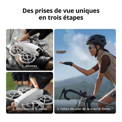 Bundle Motion Fly More DJI Neo, Mini Drone avec Caméra 4K UHD pour Adultes, Drone Suiveur qui Vole Seul de 135 g, Décollage du Creux de la Main, Suivi de Sujet, avec RC Motion 3 et 3 Batteries